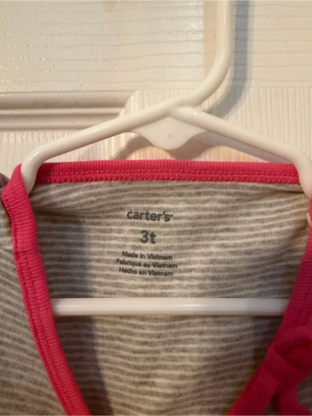 Carter's Gray Striped Tee with Pink Trim & Cat Applique